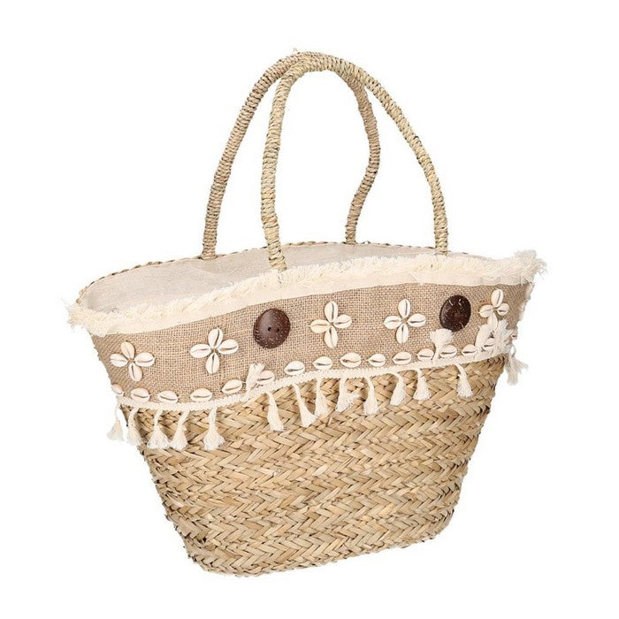 Borsa in paglia con bottoni e conchiglie - VACCHETTI GIUSEPPE - 34318361067736