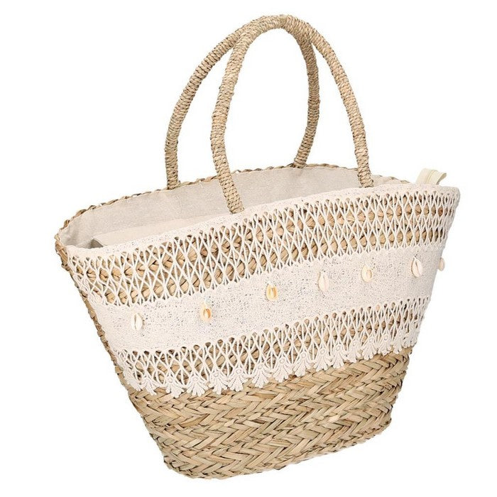 Borsa in paglia con pizzo e conchiglie - VACCHETTI GIUSEPPE - 34318362312920