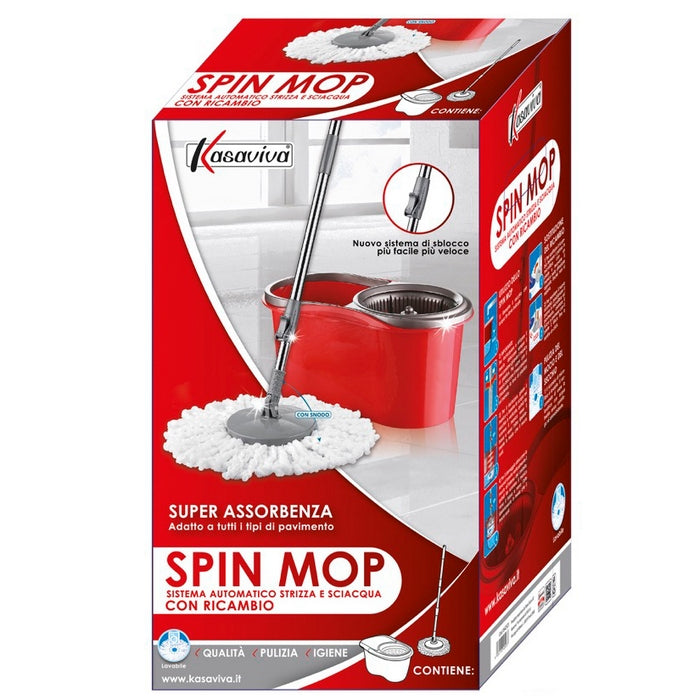 Spin mop con ricambi rosso - KASAVIVA - 34277359026392