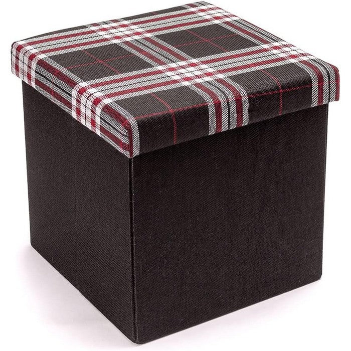 Pouf poggiapiedi contenitore in tessuto 38 cm - Tartan - LOVELY HOME - 63359115755898