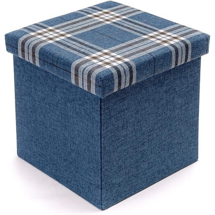 Pouf poggiapiedi contenitore in tessuto 38 cm - Tartan - LOVELY HOME - 63359113822586