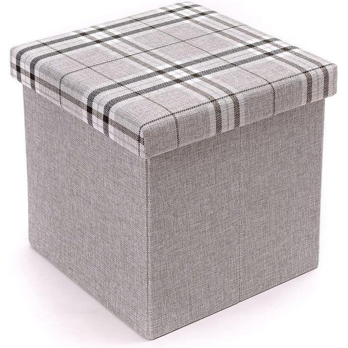 Pouf poggiapiedi contenitore in tessuto 38 cm - Tartan - LOVELY HOME - 63359115264378