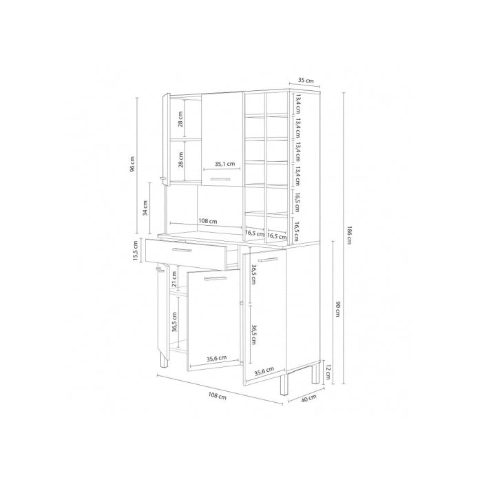 Mobile da cucina portabottiglie con 5 ante e cassetto - FORES - 34268254077144