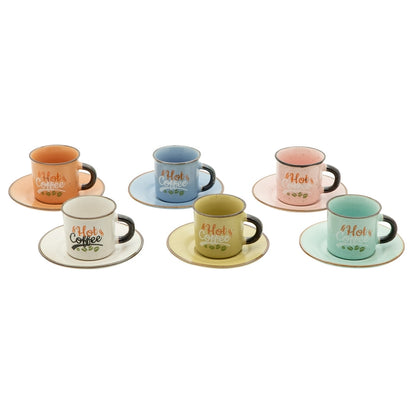 Set 6 tazzine colorate con piattino - Hot Coffe