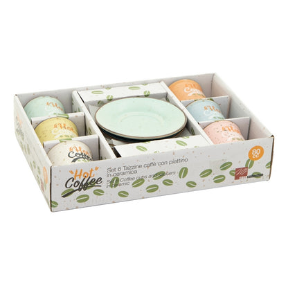 Set 6 tazzine colorate con piattino - Hot Coffe