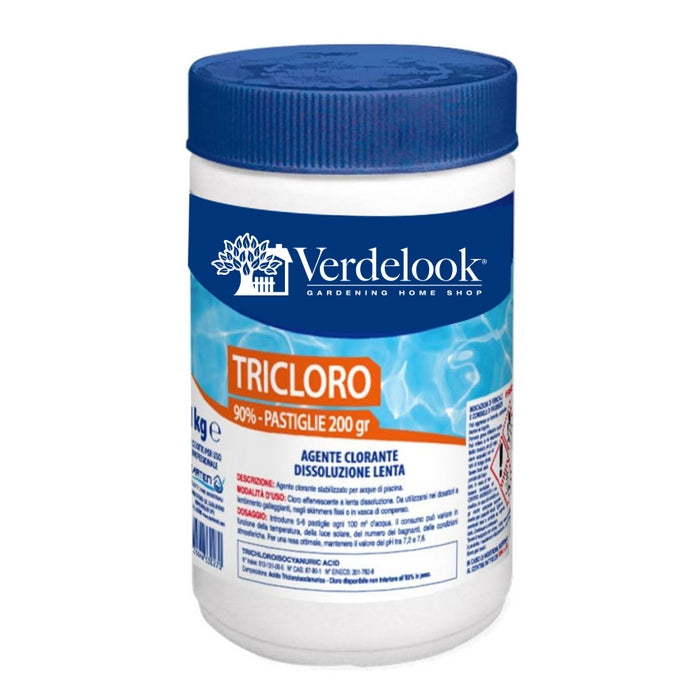 Tricloro per piscine 90% in pastiglie 200gr - 1kg - VERDELOOK - 34318612955352