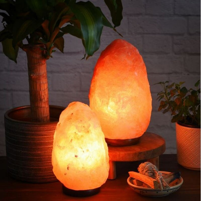 Lampada in salgemma naturale dell'himalaya con base in legno - INDIAWORD - 34277448614104