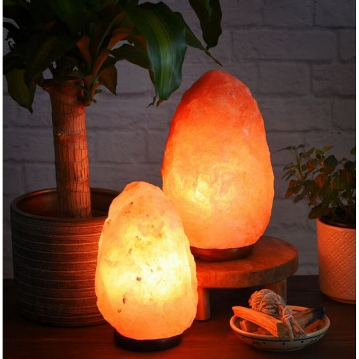 Lampada in salgemma naturale dell'himalaya con base in legno - INDIAWORD - 34277454512344