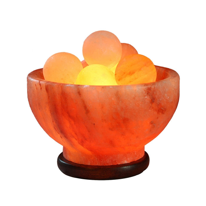 Lampada in salgemma naturale dell'himalaya con base in legno - INDIAWORD - 34277457297624