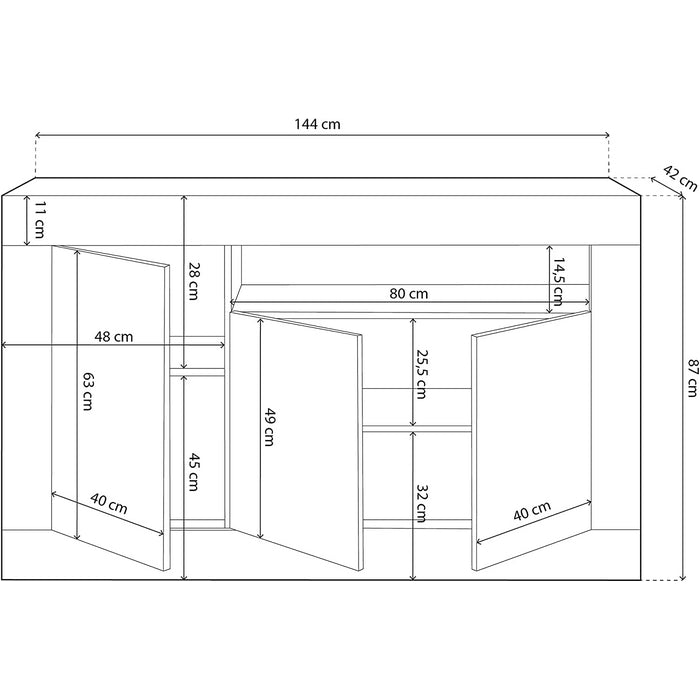 Credenza da soggiorno con 3 ante e vano - FORES - 34266602668248