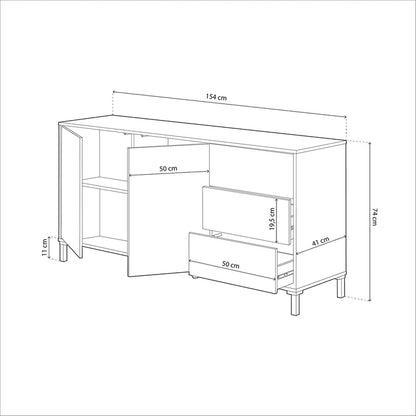 Credenza 2 ante e 3 cassetti - Booklyn