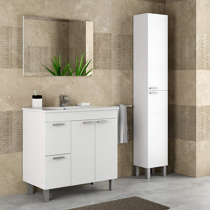 Mobile sottolavabo da bagno con 2 ante e cassetti con specchio - FORES - 34269183607000