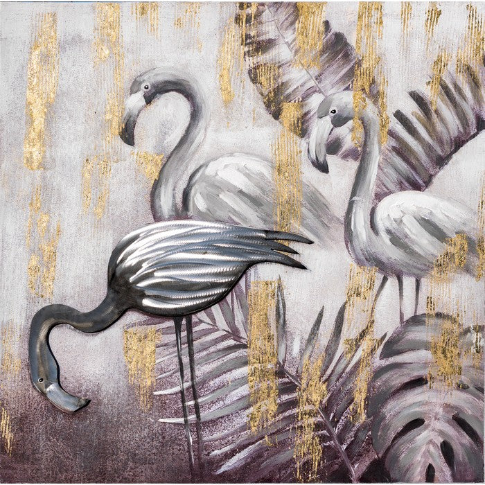 Quadro olio su tela 100x100 cm - Silver Birds - AMBIENTI GLAMOUR - 34266217840856