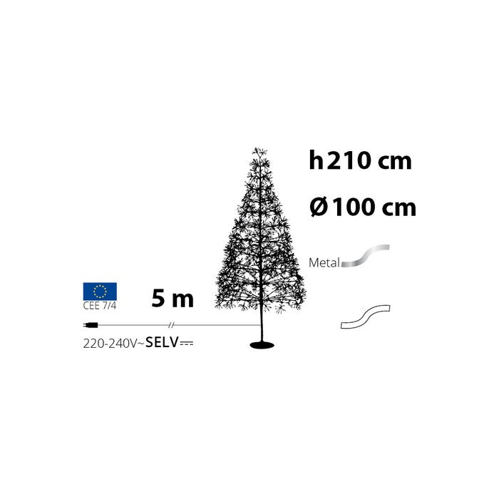 Albero di Natale Abete in metallo con 3000 luci a LED 210 cm - LOTTI - 63027619430778