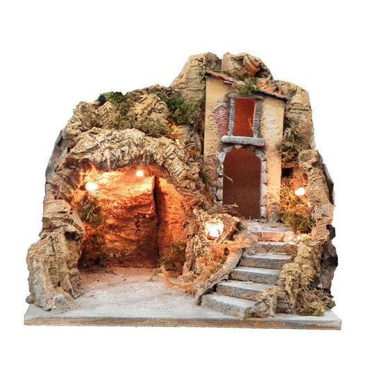 Grotta per presepe con illuminazione in legno e sughero - FARDAN - 