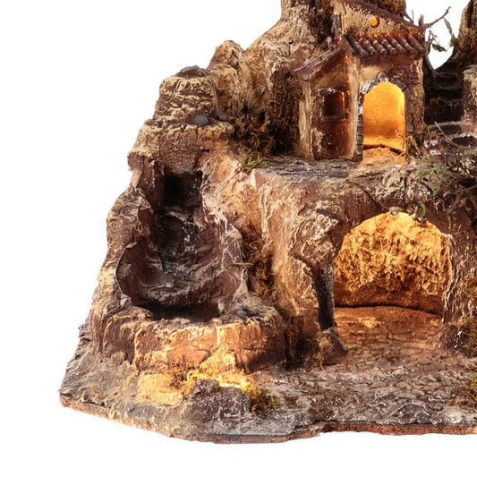 Presepe in legno, sughero e resina illuminato con ruscello - FARDAN - 62594401075578