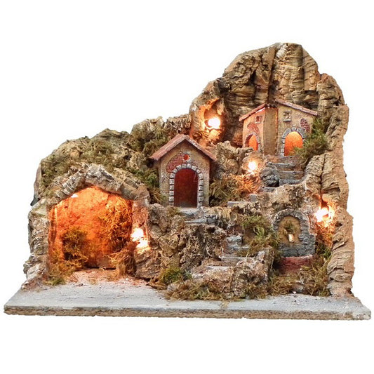 Presepe in legno e sughero illuminato con fontana - FARDAN - 