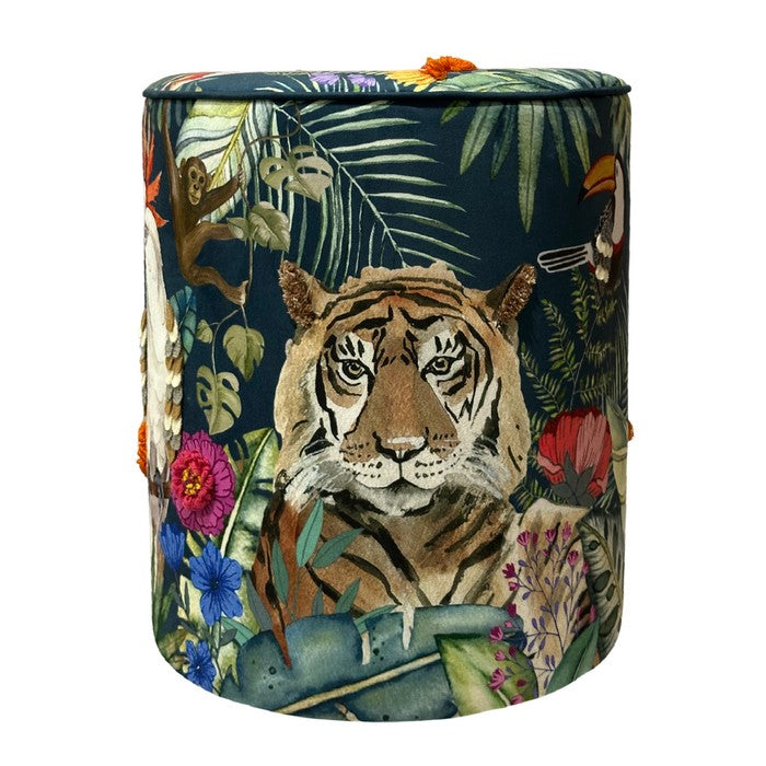 Pouf rotondo in velluto con tigre 40 cm - BEST - 63414720561530