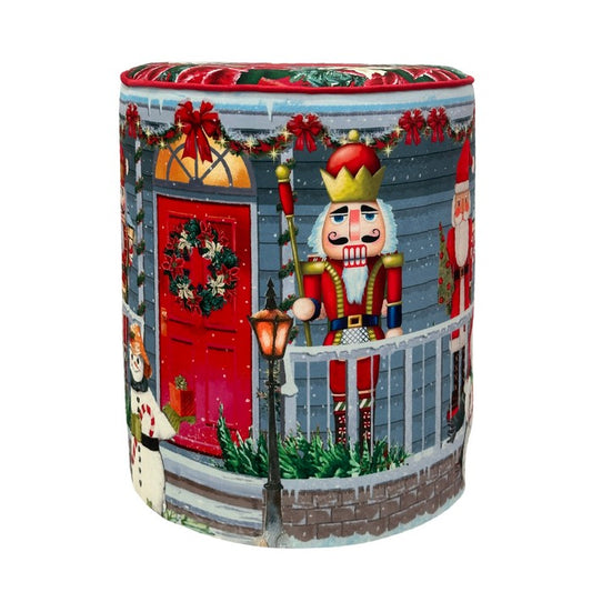 Pouf natalizio rotondo in velluto con casa Babbo Natale 40 cm - BEST - 63414743925114