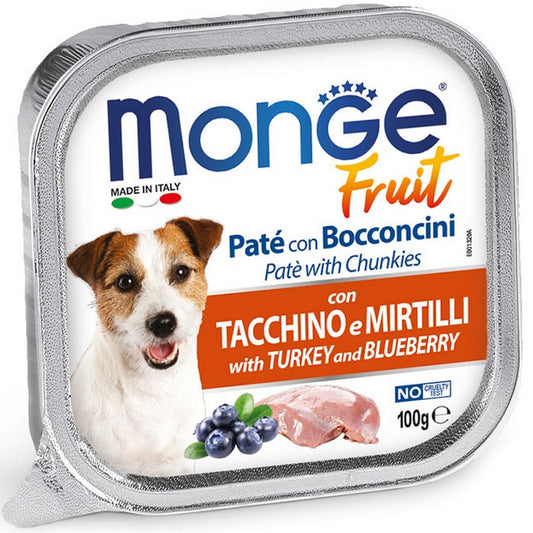 Monge Fruit Paté e Bocconcini con Tacchino e Mirtilli 100g - MONGE - 