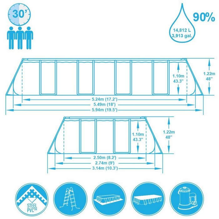 Piscina rettangolare Power Steel frame - CREARE ITALIA - 34273940078808