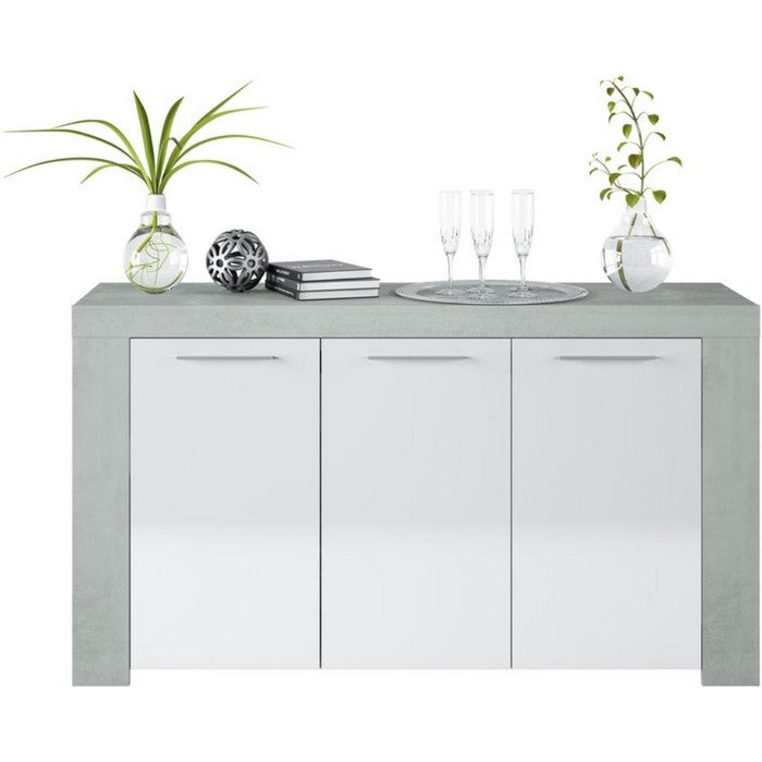 Credenza 3 ante bianco e cemento - FORES - 34267358462168