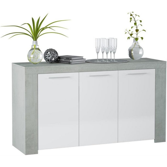 Credenza 3 ante bianco e cemento - FORES - 34280008220888