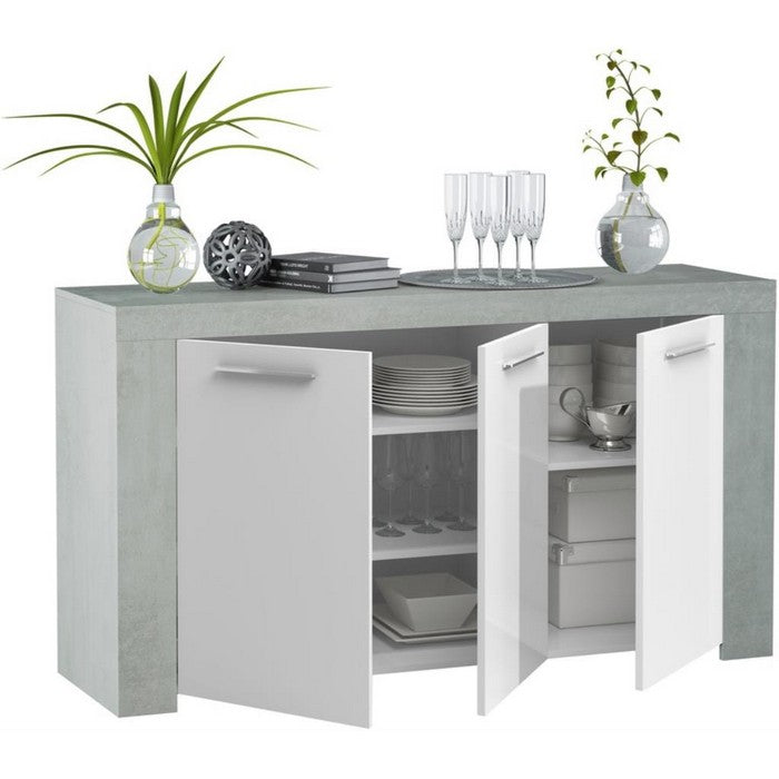 Credenza 3 ante bianco e cemento - FORES - 34267359969496