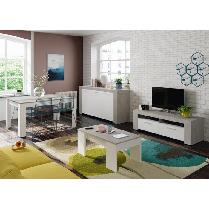 Credenza 3 ante bianco e cemento - FORES - 34267360559320