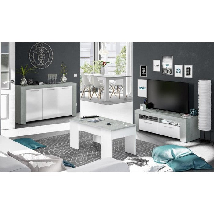 Credenza 3 ante bianco e cemento - FORES - 34267361116376