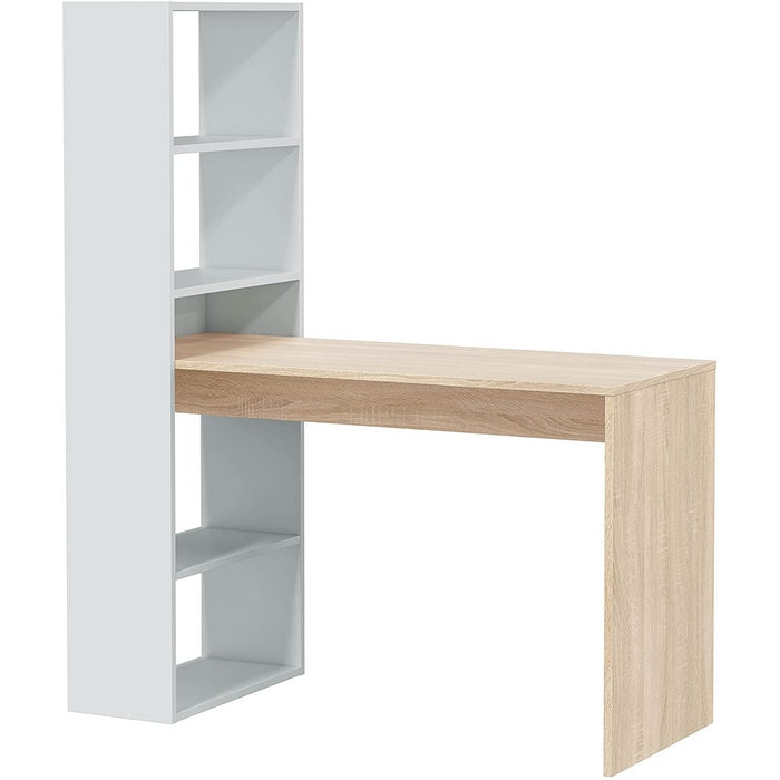 Scrivania reversibile con libreria bianco e rovere - FORES - 34270067425496