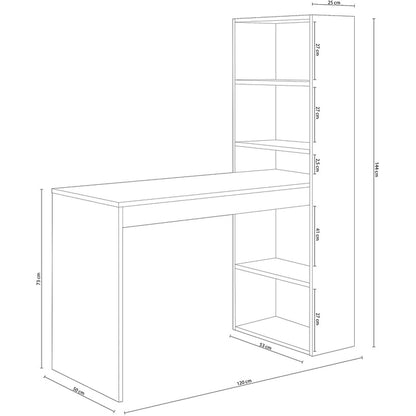 Scrivania reversibile con libreria bianco e rovere