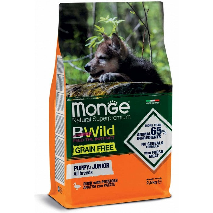 Monge Bwild Grain Free All Breeds Puppy & Junior Anatra con patate - MONGE - 34289819648216