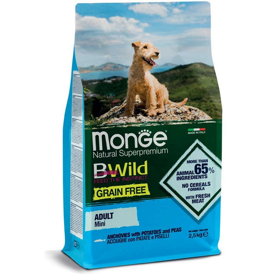 Monge Bwild Grain Free Mini Adult Acciughe con patate e piselli - MONGE - 34289823580376