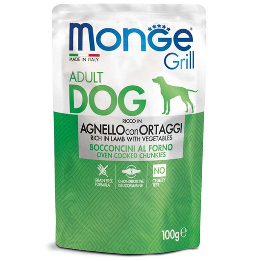 Monge Grill Bocconcini - Ricco in Agnello con Ortaggi - Adult 100g - MONGE - 34289869029592