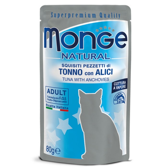 Monge Natural Gatto Pezzetti di Tonno con Alici - Adult 80g - MONGE - 34288912138456