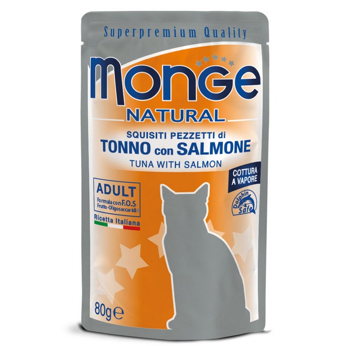 Monge Natural Gatto Pezzetti di Tonno con Salmone - Adult 80g - MONGE - 34288925245656