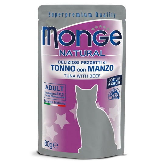 Monge Natural Gatto Pezzetti di Tonno con Manzo - Adult 80g - MONGE - 34289927127256