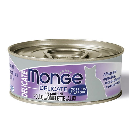 Monge Delicate Gatto Pezzetti di Pollo con Omelette e Alici - Adult 80g - MONGE - 34289832689880