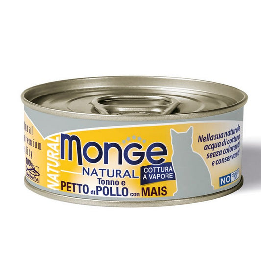 Monge Natural Gatto Pezzetti di Tonno e Petto di Pollo con Mais - Adult 80g - MONGE - 34289930698968