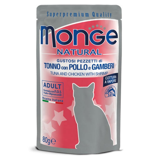 Monge Natural Gatto Pezzetti di Tonno con Pollo e Gamberi - Adult 80g - MONGE - 34289929552088