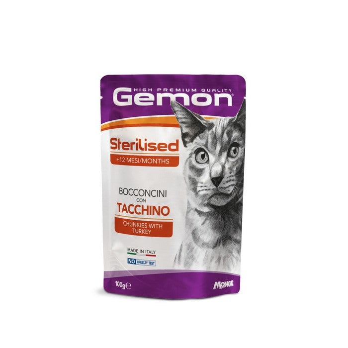 Gemon Gatto Sterilised Bocconcini con Tacchino 100g - GEMON - 34318826864856