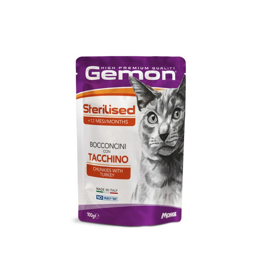 Gemon Gatto Sterilised Bocconcini con Tacchino 100g - GEMON - 34775234085080