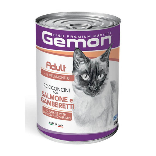 Gemon Gatto Adult Bocconcini con Salmone e Gamberetti 415g - GEMON - 