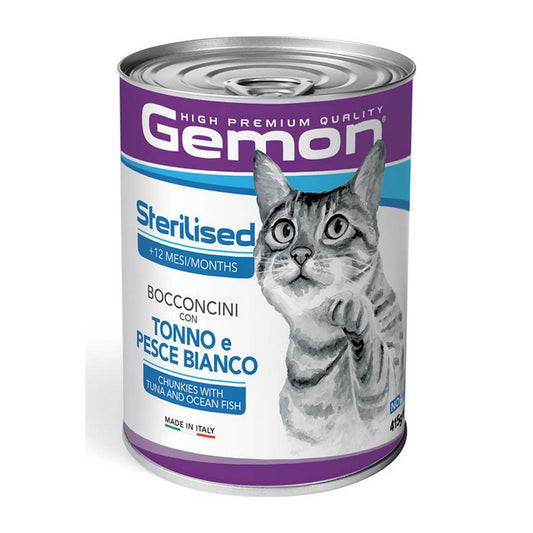 Gemon Gatto Sterilised Bocconcini con Tonno e Pesce Bianco 415g - GEMON - 34515999195352