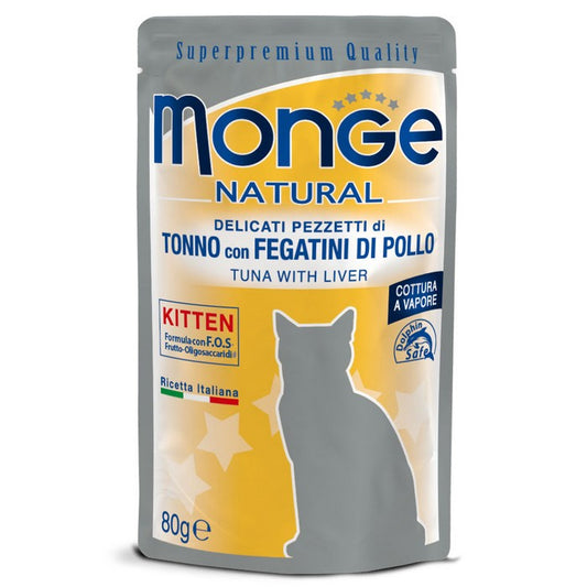 Monge Natural Gatto Pezzetti di Tonno con Fegatini di Pollo - Kitten 80g - MONGE - 34289922441432