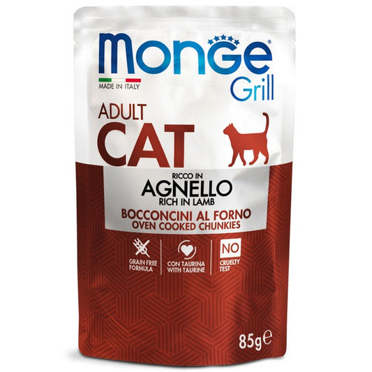 Monge Grill Gatto Bocconcini in Jelly - Ricco in Agnello - Adult 85g - MONGE - 34289872961752