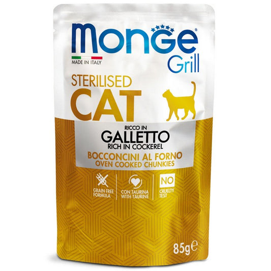 Monge Grill Gatto Bocconcini in Jelly - Ricco in Galletto - Sterilised 85g - MONGE - 34289873289432