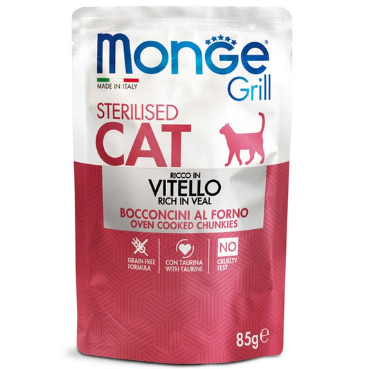 Monge Grill Gatto Bocconcini in Jelly - Ricco in Vitello - Sterilised 85g - MONGE - 34289874960600