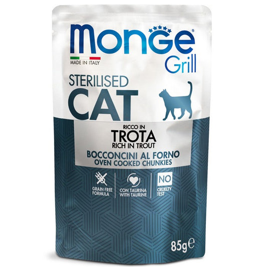 Monge Grill Gatto Bocconcini in Jelly - Ricco in Trota - Sterilised 85g - MONGE - 34289874895064